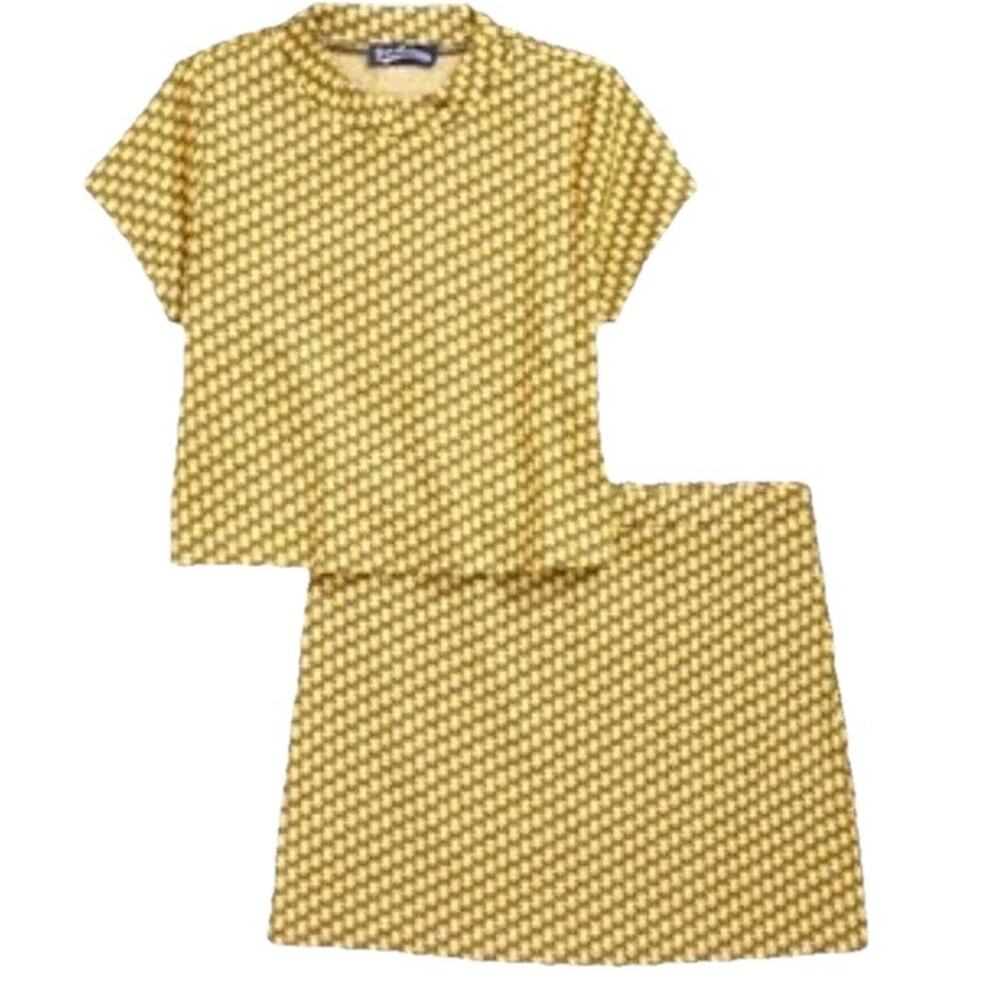 Freshman Kids Daisy Top Mini Skirt Set big girls 16 XL Yellow Gray Flowers Knit